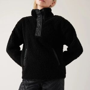 NWOT Athleta Cozy Sherpa Snap Black Sweatshirt Size L